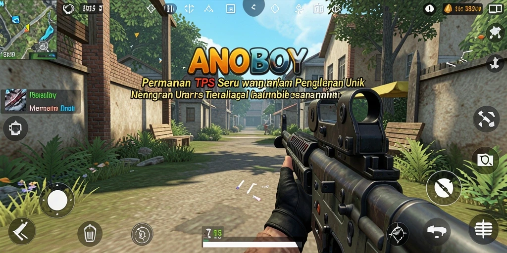 Screenshot ANOBOY menampilkan aksi menembak yang intens dalam dunia TPS.