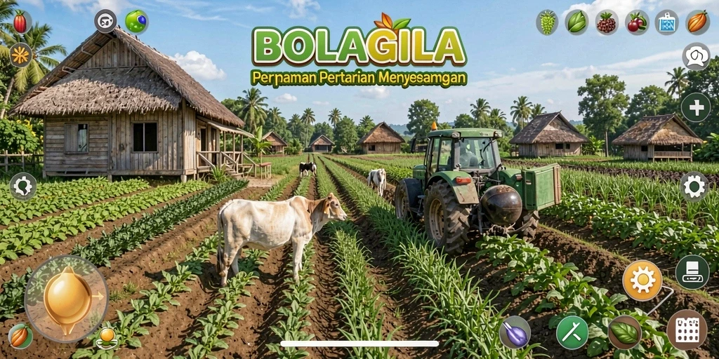 Tampilan gameplay BOLAGILA yang menarik di lahan pertanian.