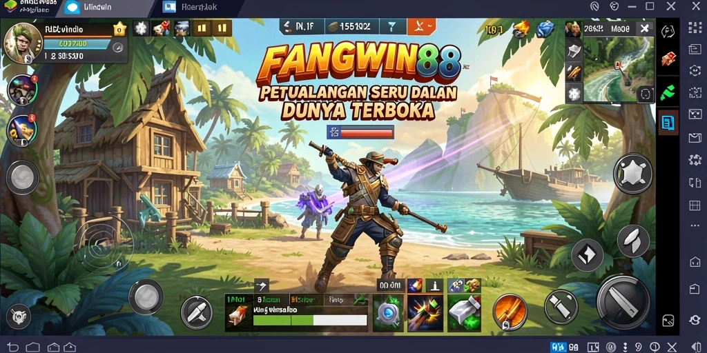 Screenshot dari gameplay <strong>FANGWIN88</strong> yang menunjukkan aksi petualangan dalam dunia terbuka.