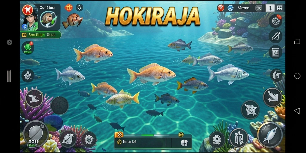 Tampilan gameplay HOKIRAJA yang menarik saat menangkap ikan.