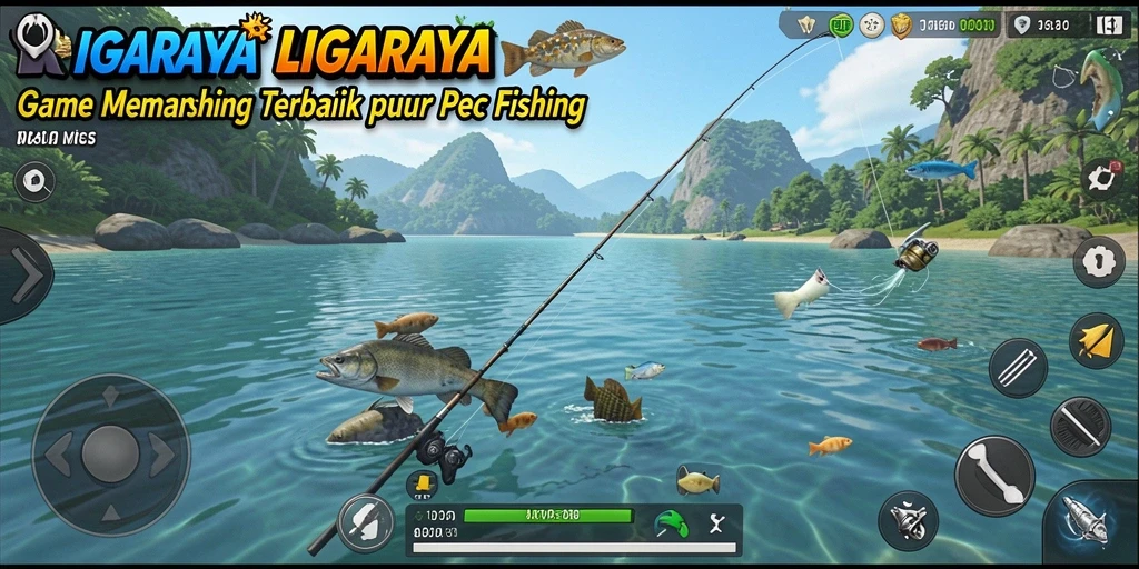 Screenshot gameplay LIGARAYA menampilkan aksi memancing yang seru.