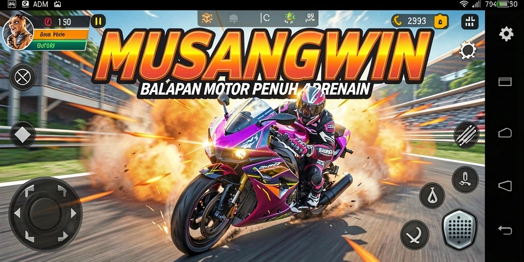 Screenshot menampilkan aksi balapan motor yang seru dan menegangkan.