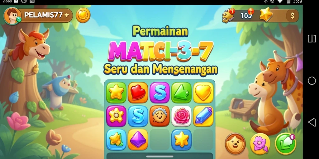 Tampilan gameplay seru PELAMIS77 dalam mode Match-3 yang menantang.