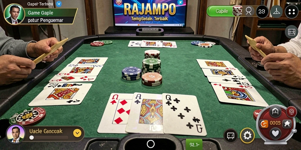 Screenshot gameplay RAJAMPO menunjukkan aksi seru permainan Gaple.