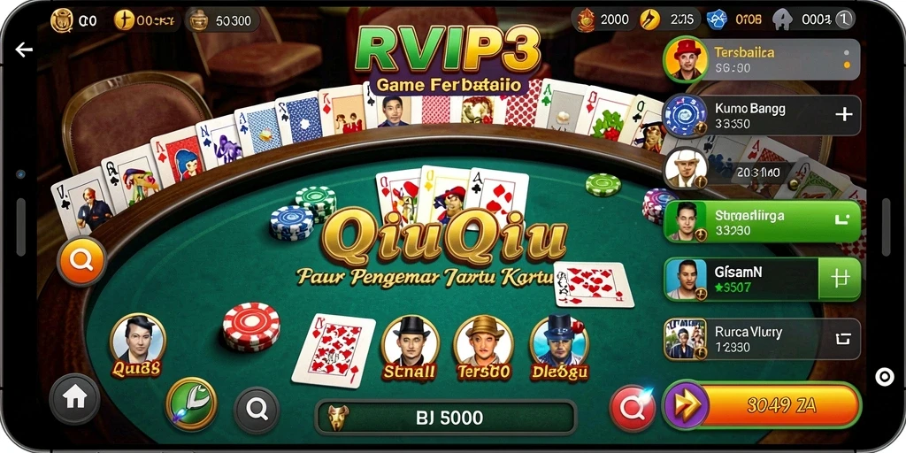Screenshot utama menunjukkan gameplay seru dalam RVIP3 QiuQiu.