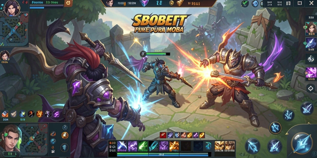 Tampilan seru dari gameplay MOBA SBOBET yang penuh tindakan.