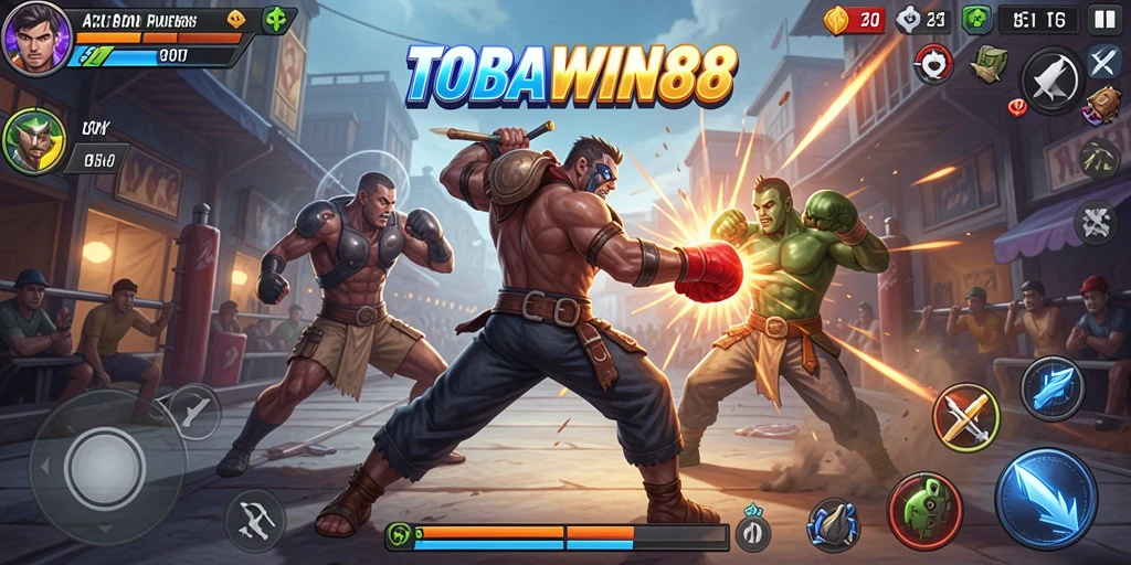 Gameplay menegangkan di TOBAWIN88 saat karakter bertarung.